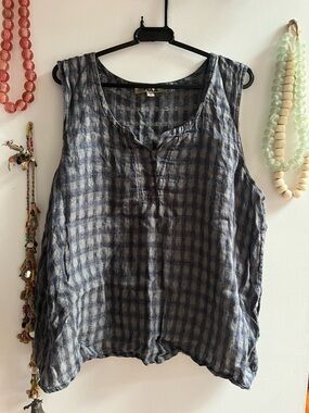Flax line grey plaid Tank Top